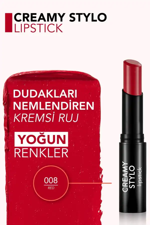 Flormar%20Creamy%20Stylo%20Yüksek%20Pigmentli%20&%20Yarı%20Parlak%20Bitişli%20Kremsi%20Ruj%20008%20Red