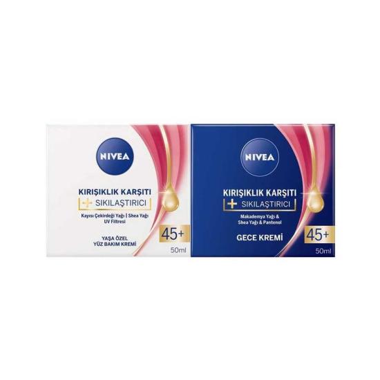 Nivea Kırışıklık Karşıtı + Sıkılaştırıcı 45+  Gece Gündüz Yüz Bakım Kremi 50 ml