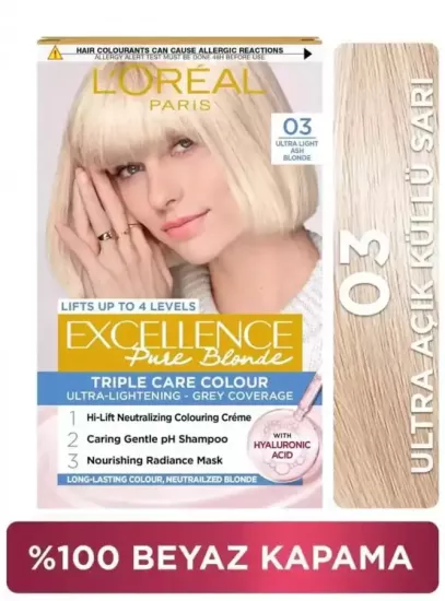 Loreal Paris Excellence Pure Blonde 03 Ultra Açık Küllü Sarı