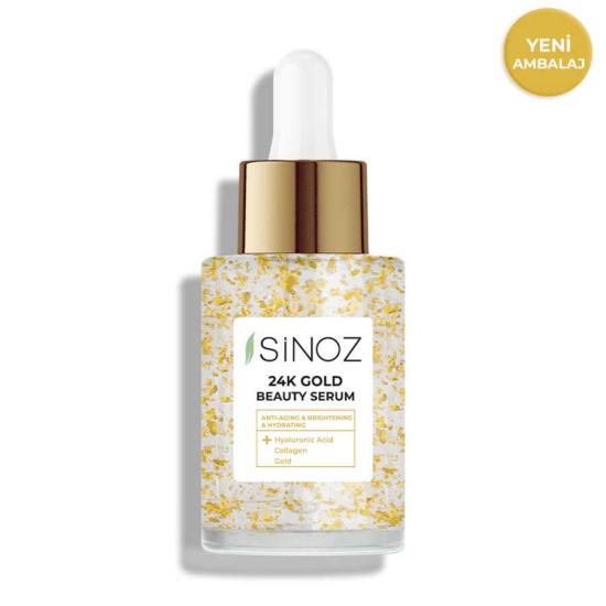 Sinoz 24K Altın Parçacıklı Hyalüronik Asit İçeren Kırışıklık Karşıtı Kolajen Cilt Bakım Serum 30 ml