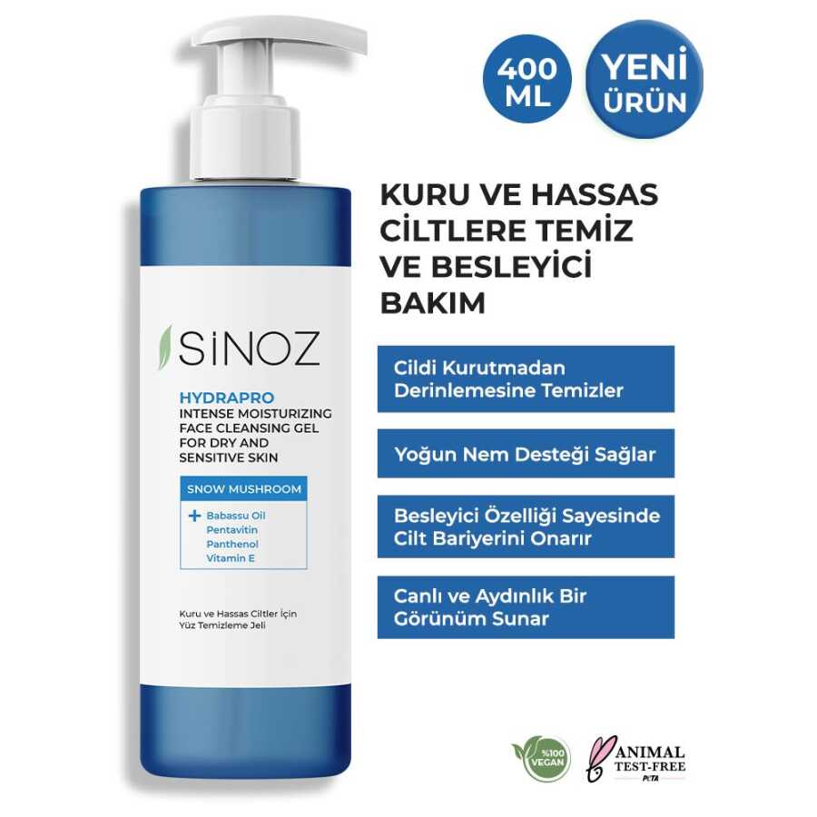 Sinoz%20Hydrapro%20Kuru%20ve%20Hassas%20Ciltler%20İçin%20Yüz%20Temizleme%20Jeli%20400%20ml