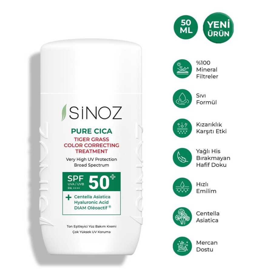 Sinoz%20Spf50+%20Pure%20Cica%20Tiger%20Grass%20Anında%20Ton%20Eşitleyici%20Sıvı%20Güneş%20Kremi%20-%20Mineral%20Filtre%2050%20ml