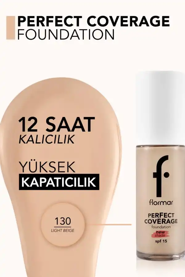 Flormar%20Perfect%20Coverage%20Yüksek%20Pigmentli%20&%20Yarı%20Parlak%20Bitişli%20SPF15%20Fondöten%20130